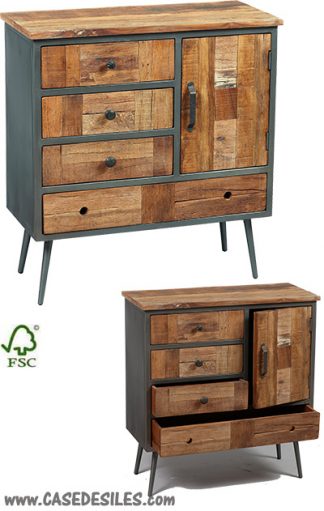 meuble d'entrée bois métal acier patchwork 3470