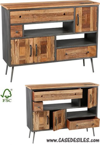 Meuble de rangement industriel bois métal patchwork 3474