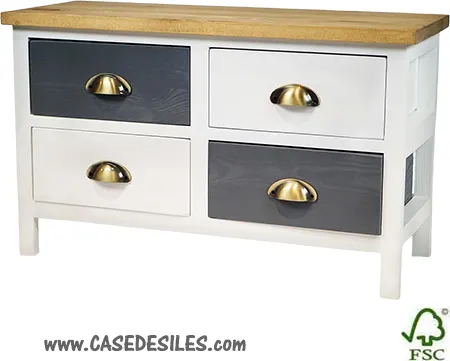 Meuble d'entrée bois massif 4 tiroirs bicolore scandinave 2143