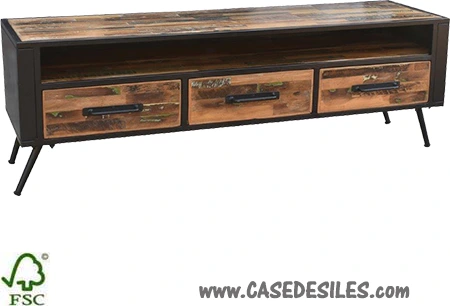 Meuble tv industriel acier bois recyclé 160cm 1904