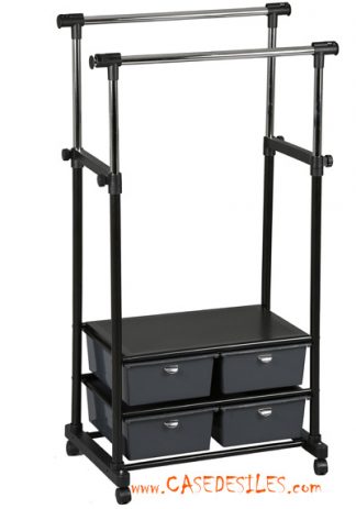 Portant réglable tiroirs pvc noir roulettes 309