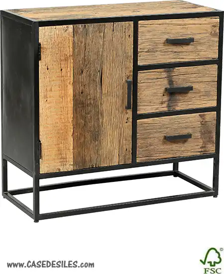 rangement industriel acier teck recyclé 1 porte 3 tiroirs 1925