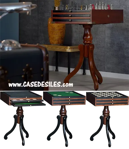 Table à jeux d'appoint multi plateaux bois cuir MF164