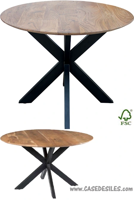 Table à manger ronde 100cm palissandre et acier 1952