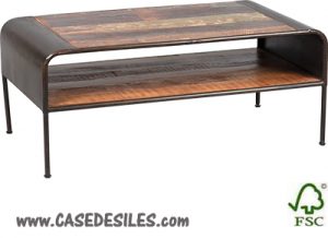 Table basse industrielle acier bois de récupération 1875