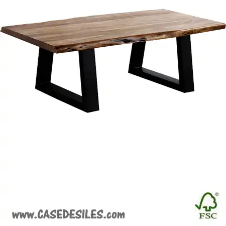 Table basse rectangulaire bois brut forme naturelle et acier 3546