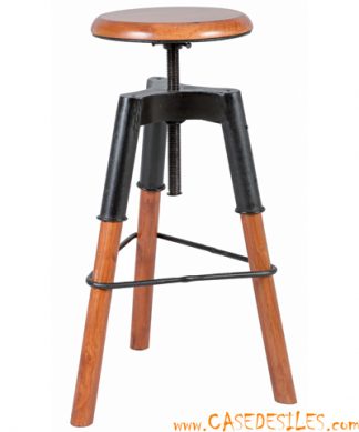 Tabouret à vis industriel acier et bois 1892