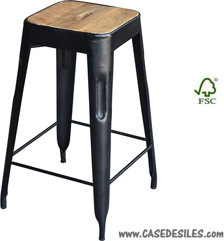 Tabouret de bar industriel acier bois 1898
