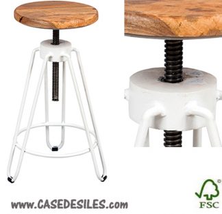 Tabouret industrielle à vis acier bois hauteur réglable 1897
