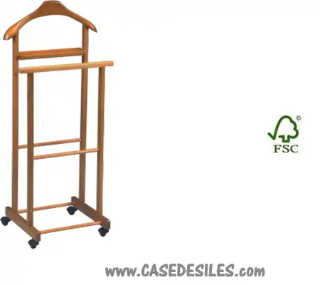 Valet de nuit double en bois massif sur roulettes 2415