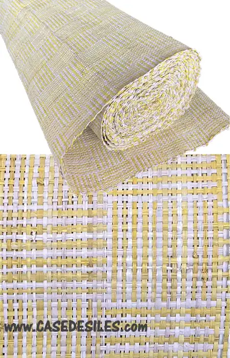 Tissage raphia revêtement mural matière naturelle jaune blanc 5m