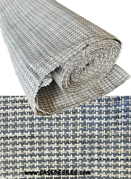 Tissage raphia revêtement mural bleu gris 120cmx5m